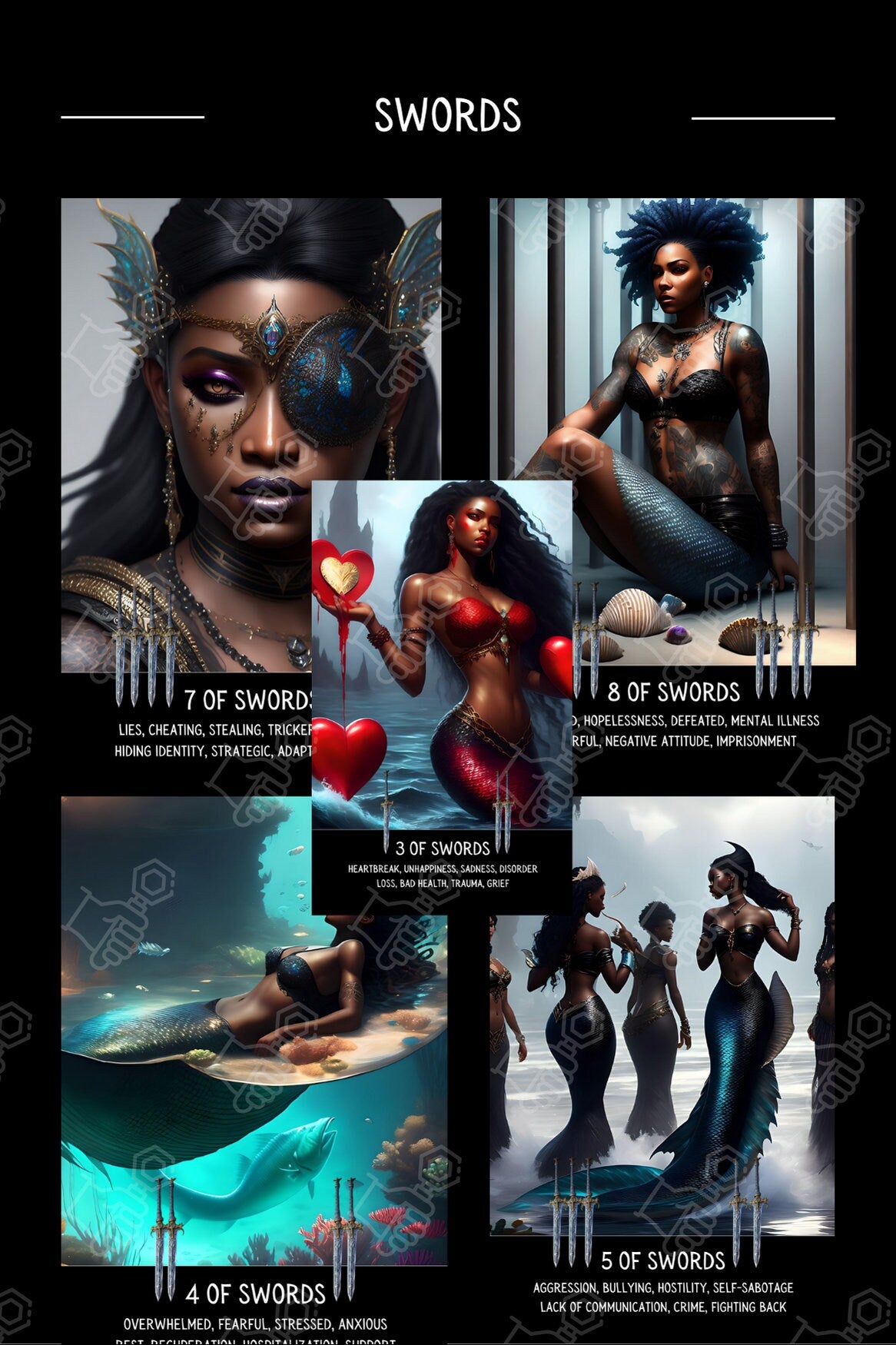 Melanin Mermaids II Tarot Card Deck With Keywords | 78 Tarot Size Cards | Black African American Divination Oracle Cards