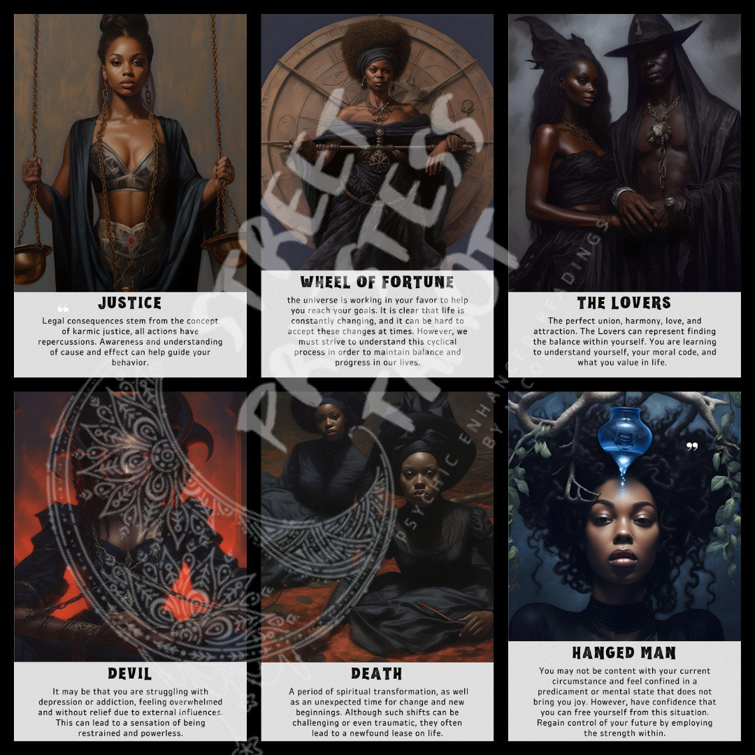 Hidden Witches Oracle Card Deck | 22 Major Arcana Tarot Size Cards | Black Artwork African American Divination| Cards With Meaning