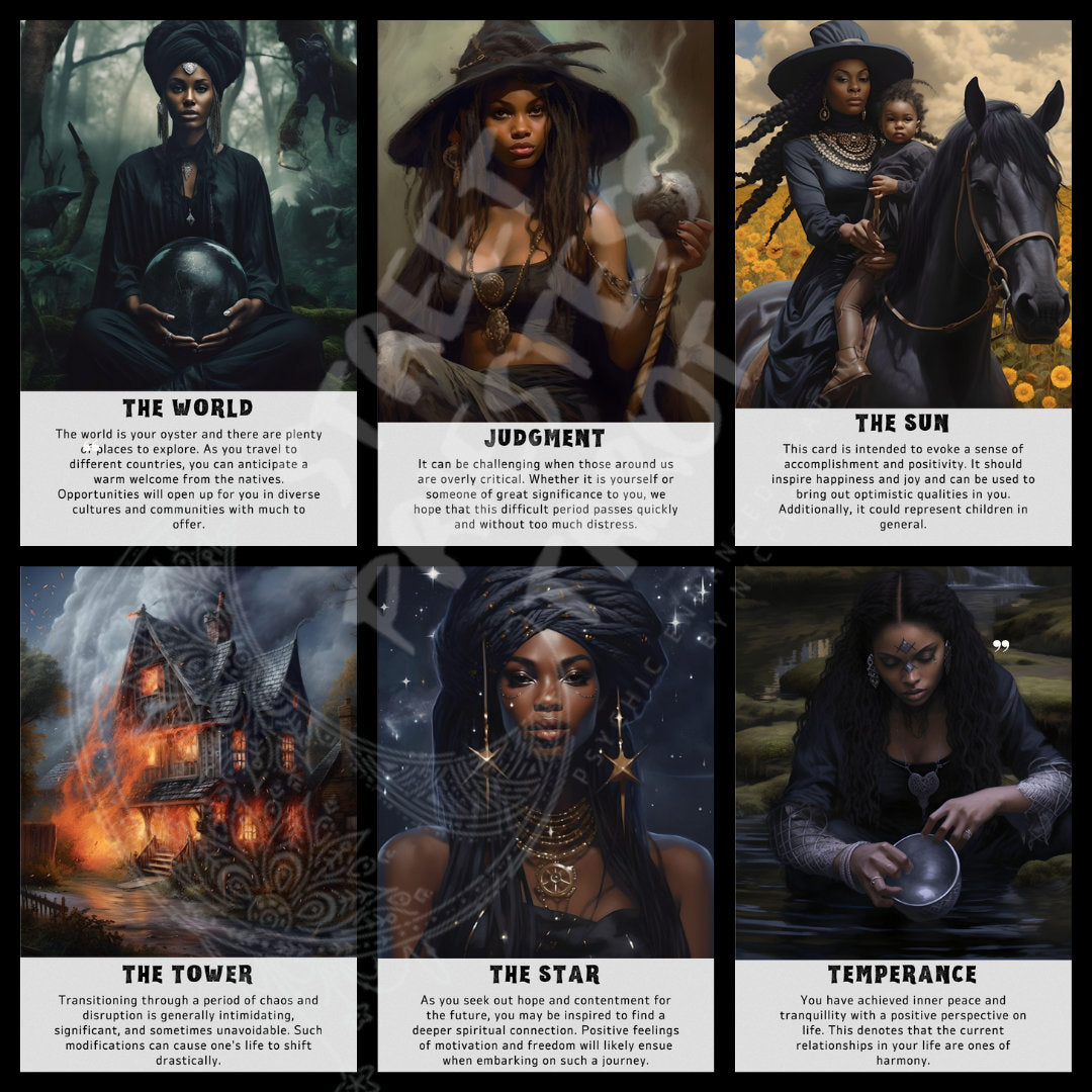 Hidden Witches Oracle Card Deck | 22 Major Arcana Tarot Size Cards | Black Artwork African American Divination| Cards With Meaning