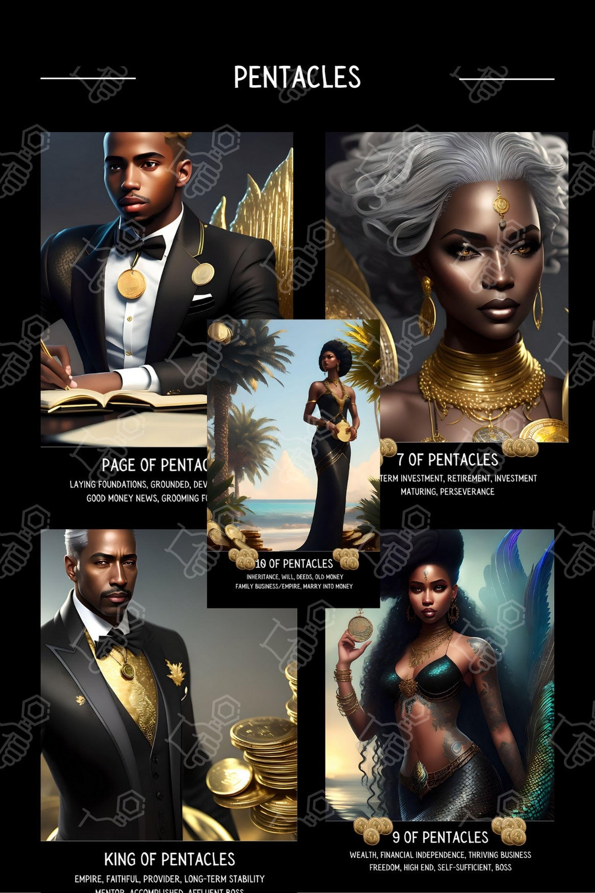 Melanin Mermaids II Tarot Card Deck With Keywords | 78 Tarot Size Cards | Black African American Divination Oracle Cards