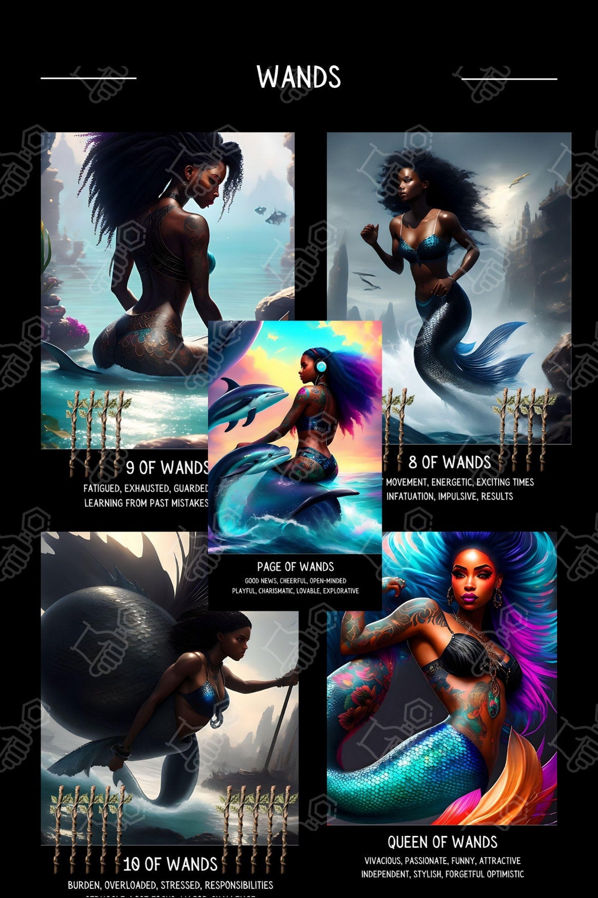 Melanin Mermaids II Tarot Card Deck With Keywords | 78 Tarot Size Cards | Black African American Divination Oracle Cards