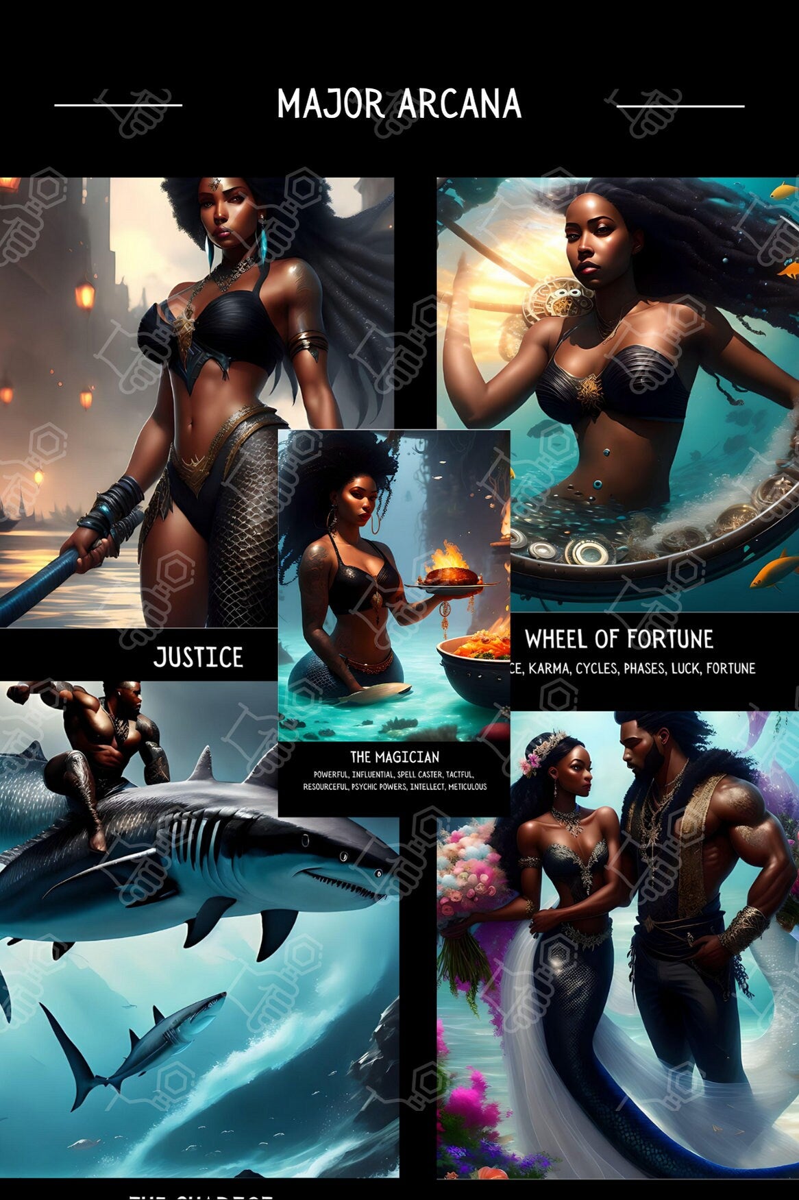 Melanin Mermaids II Tarot Card Deck With Keywords | 78 Tarot Size Cards | Black African American Divination Oracle Cards