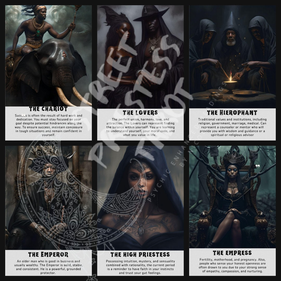 Hidden Witches Oracle Card Deck | 22 Major Arcana Tarot Size Cards | Black Artwork African American Divination| Cards With Meaning
