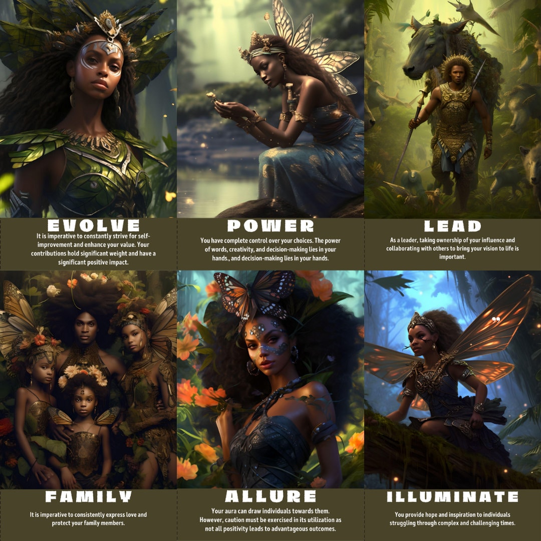 Oracle Card Deck | Jungle Fairies 51 Tarot Size Cards Clairvoyant Messages | Black People Art Oracle Cards With Meaning | Divination