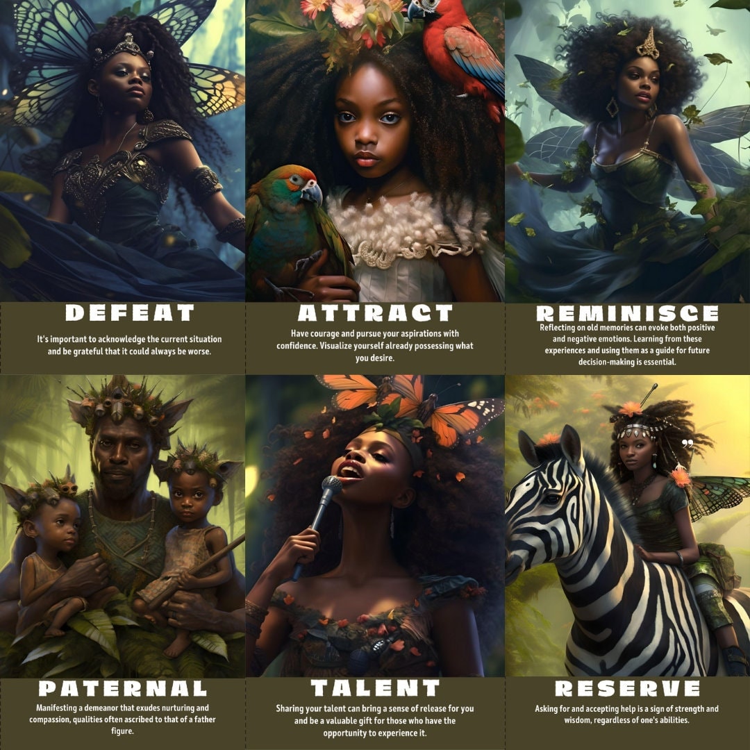 Oracle Card Deck | Jungle Fairies 51 Tarot Size Cards Clairvoyant Messages | Black People Art Oracle Cards With Meaning | Divination