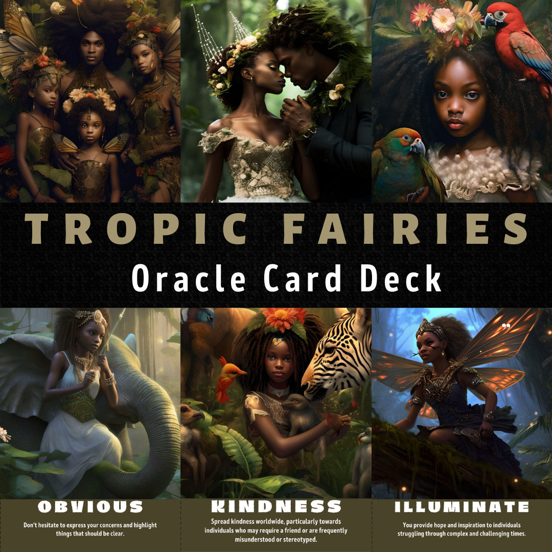 Oracle Card Deck | Jungle Fairies 51 Tarot Size Cards Clairvoyant Messages | Black People Art Oracle Cards With Meaning | Divination