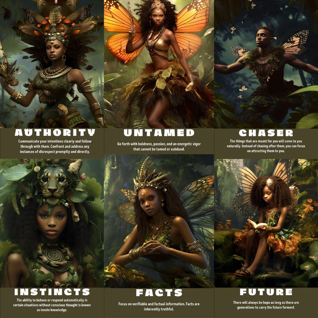 Oracle Card Deck | Jungle Fairies 51 Tarot Size Cards Clairvoyant Messages | Black People Art Oracle Cards With Meaning | Divination