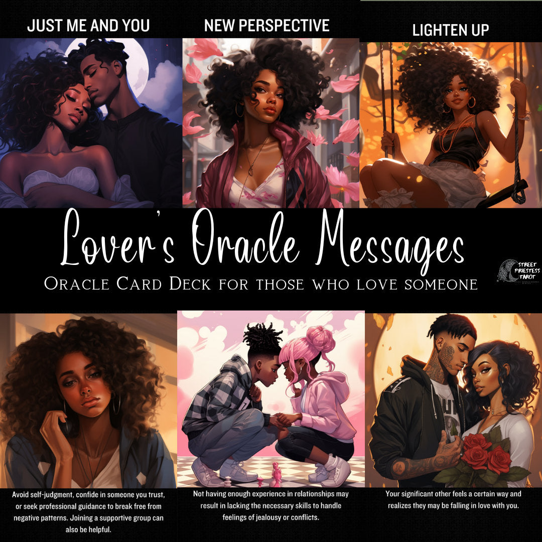 Lovers Oracle Card Deck | Relationship, Love Messages | 41 Large Size Oracle Cards | Black People African American Divination